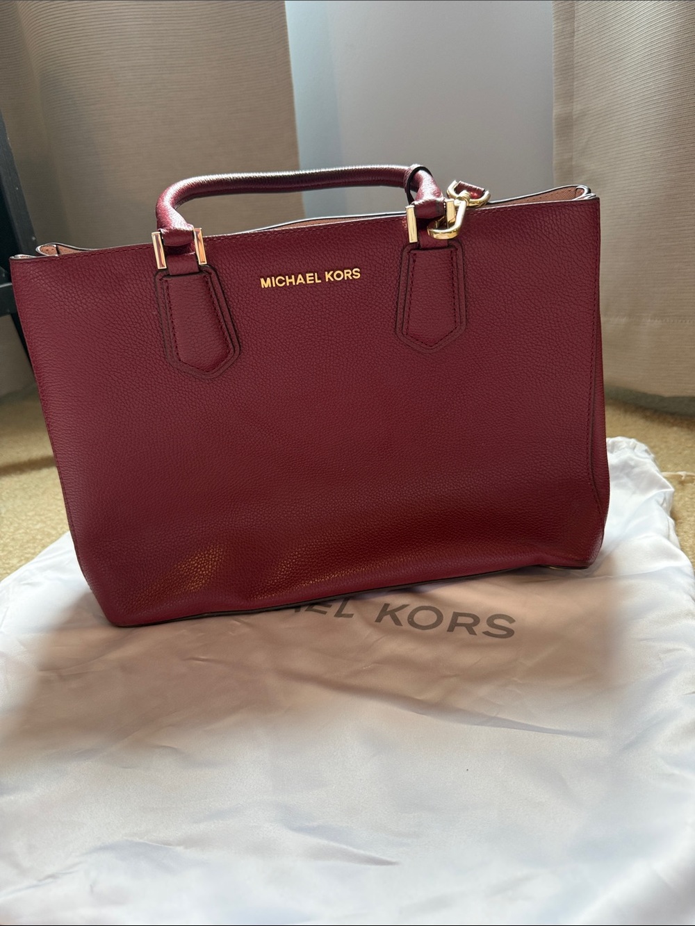 Michael Kors Wine Leather Satchel with Gold Hardware